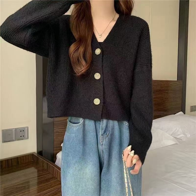 Women's V-neck Solid Color Versatile Sweater Coat