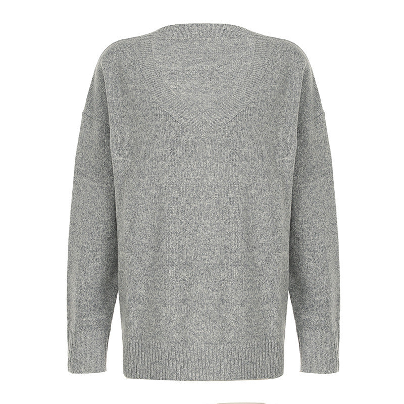 American-style Casual Solid Color Sweater - Lazy Fit and Relaxed Design