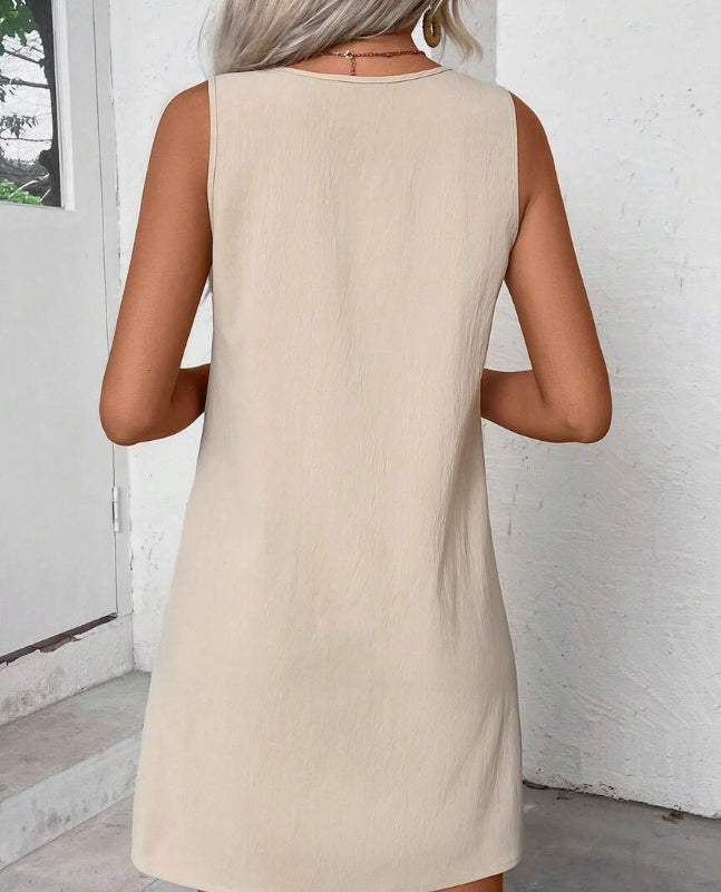 Solid Color Simple Style Women Sleeveless A-Line Dress For Daily Wear