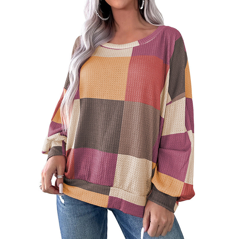 Women's Casual Versatile Color-blocked Round Neck Sweatshirt