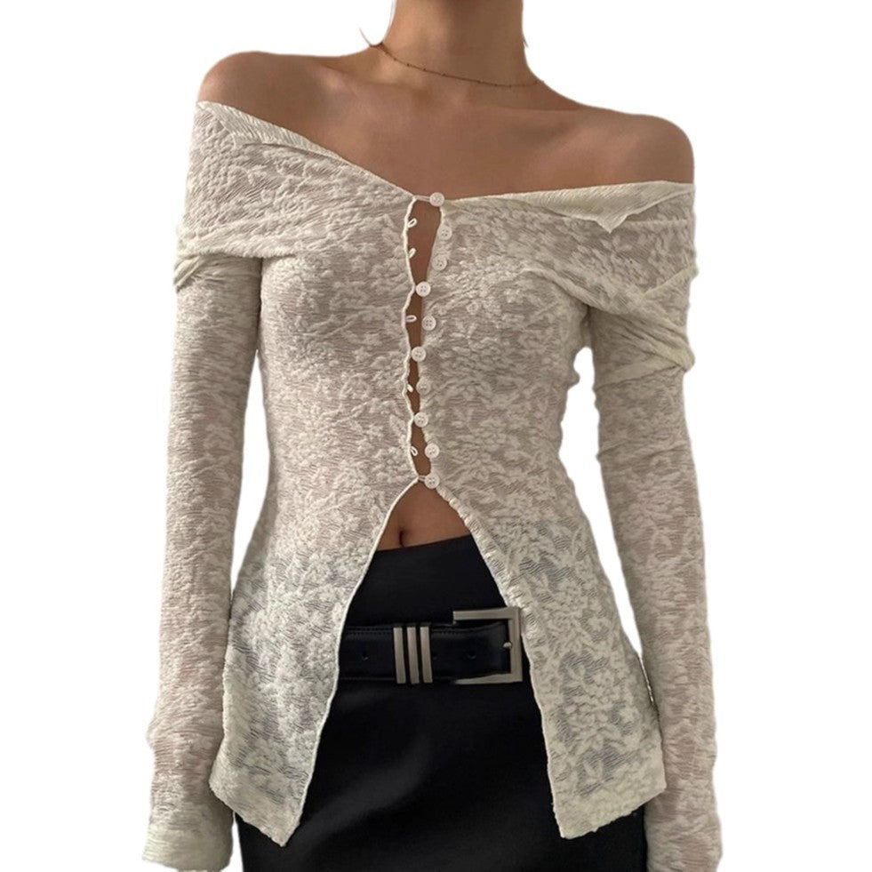 Stylish Sheer Lace Long-Sleeve Lightweight Cardigan T-Shirt