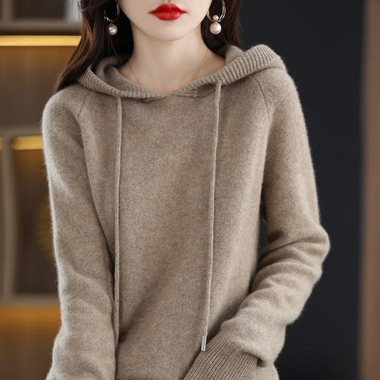 Loose Drawstring Hooded Knitted Hoodie – Casual Solid Color Pullover Outerwear