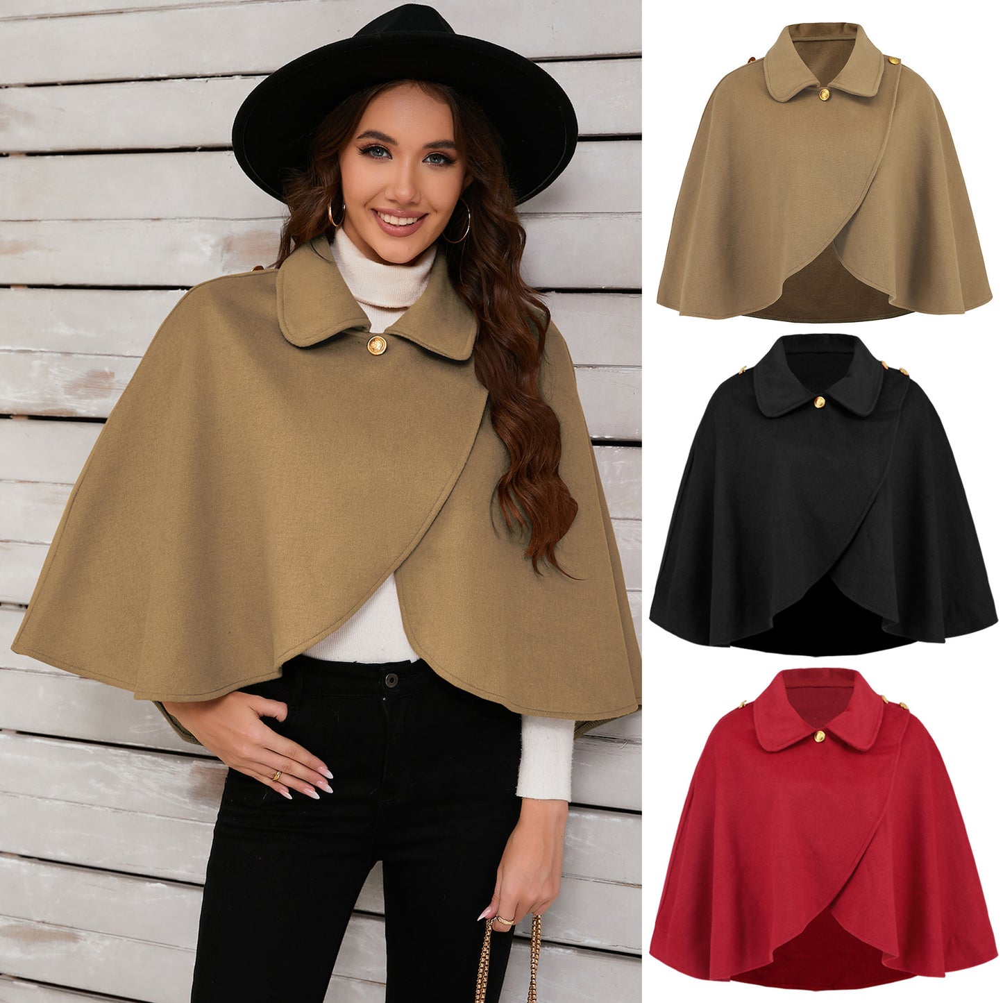 Fashionable Solid Color Wool Cape Coat