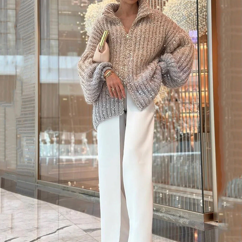 Western Classy Style Knitwear Coat with Fashionable Sequin Design