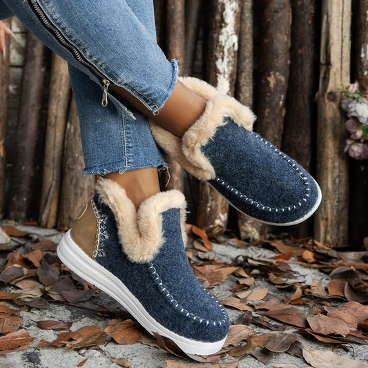 Fleece-Lined Thick Plush Winter Ankle Boots with Warm Sewing and Flat Cotton Sole