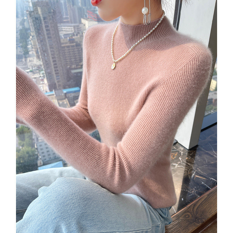 Half-Turtleneck Cashmere Slim Sweater – Perfect as a Bottoming Shirt