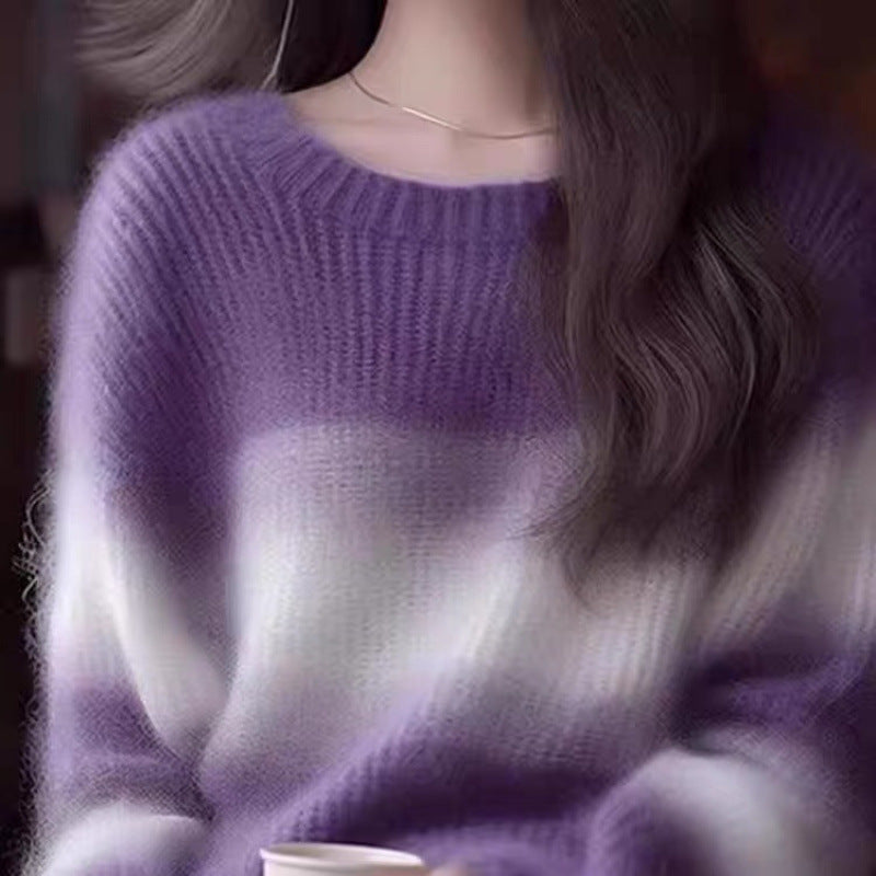 Purple Striped Soft Wool Knit Sweater