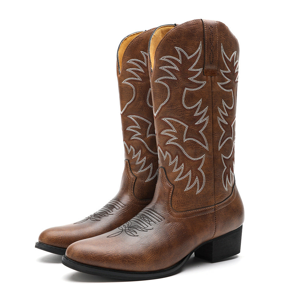 Embroidered High Heel Cowboy Boots for Men