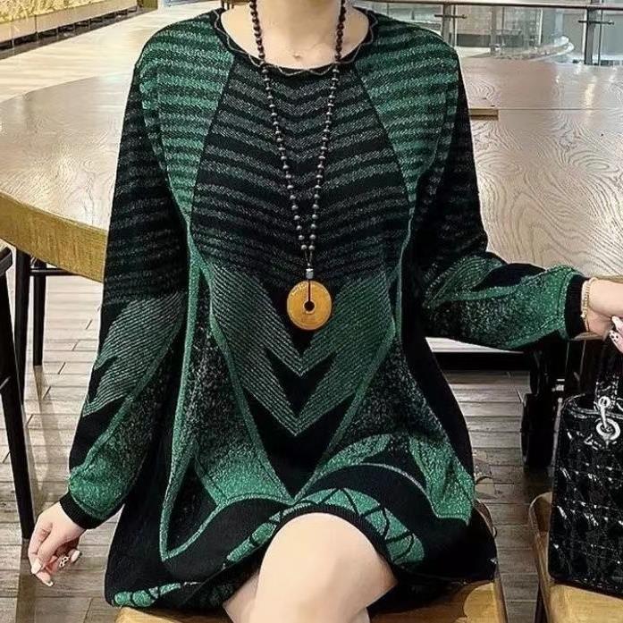 New Mid-Length Round Neck Geometric Sweater for Autumn & Winter