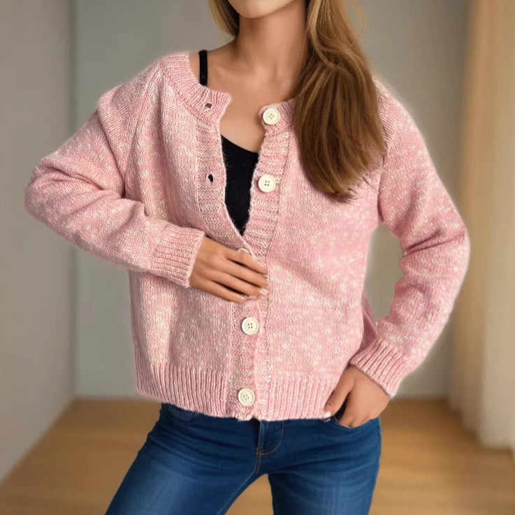 Round Neck Long Sleeve Casual Stitching Cardigan