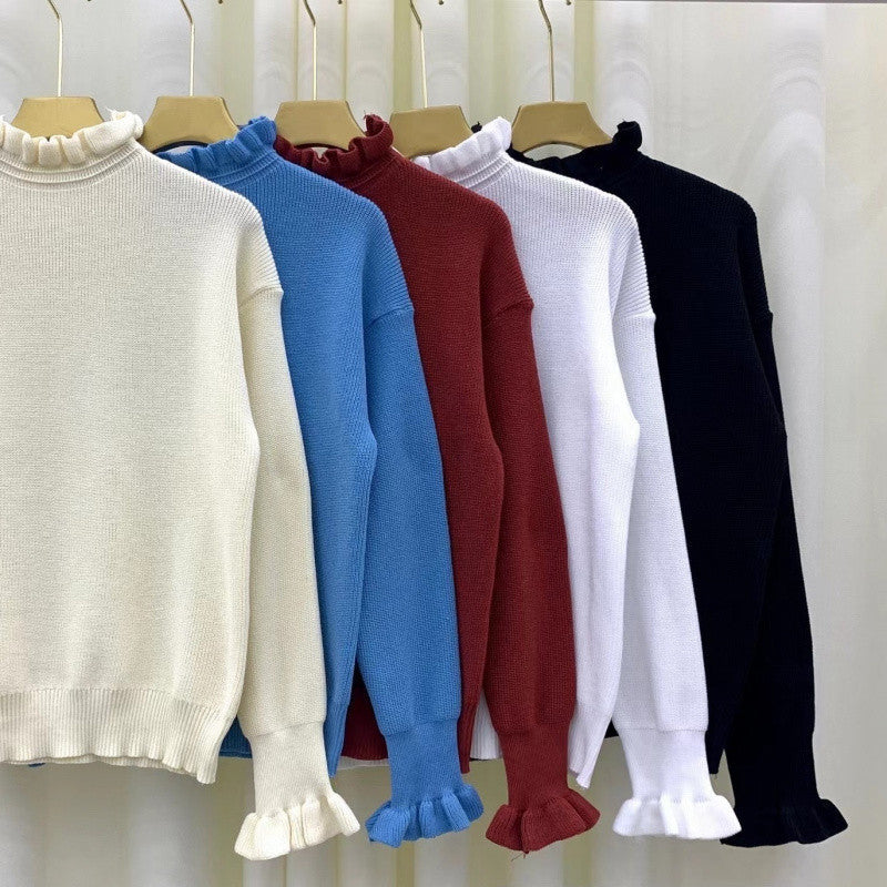 Red Wooden Ear Half Turtleneck High-Quality Sweater