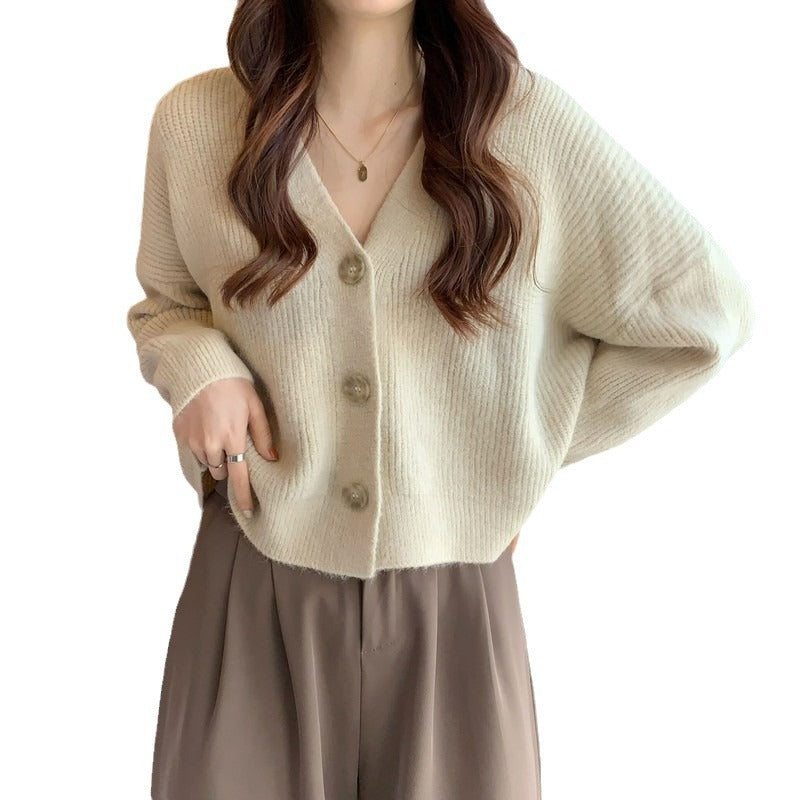 Women's V-neck Solid Color Versatile Sweater Coat