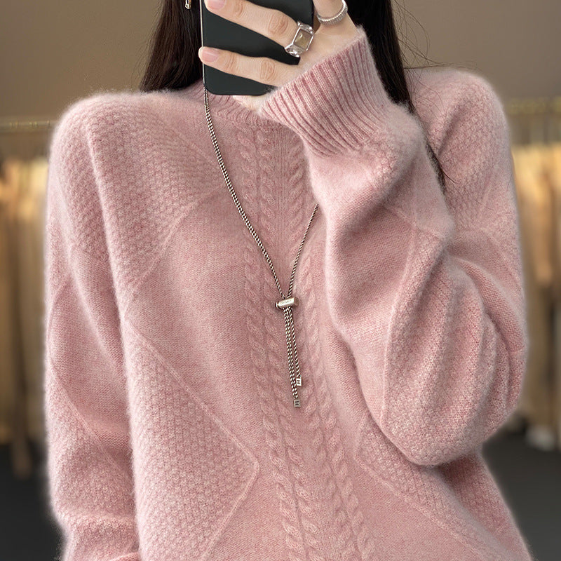 Thickened Half-High Collar Knitted Loose Pullover Soft & Cozy Sweater