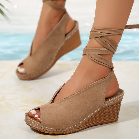 Women's Round Peep Toe Wraparound Strap Sandals