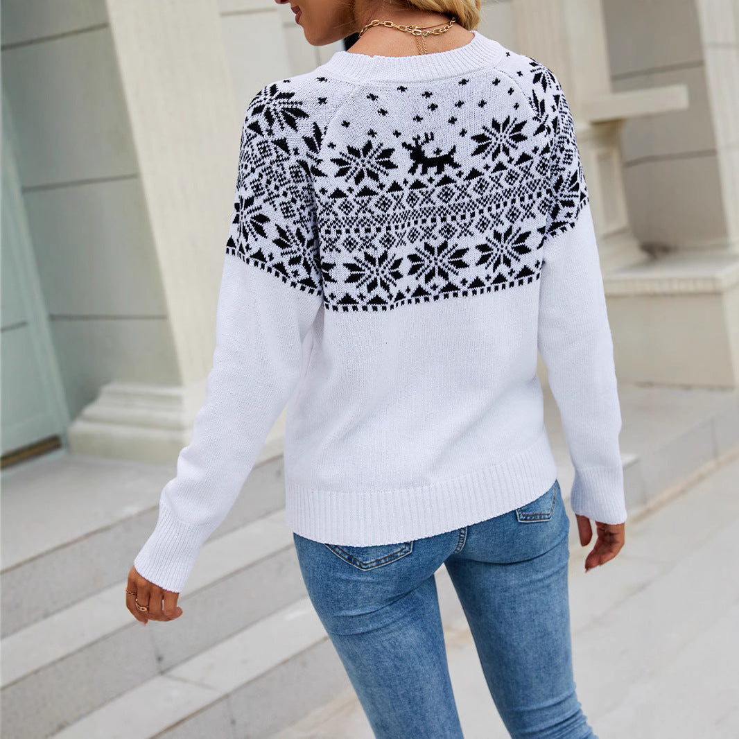 Women's Christmas Snowflake & Deer Jacquard Top