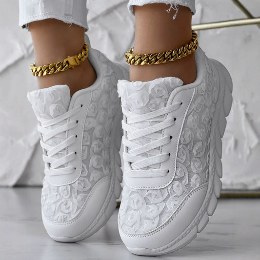 Casual Mesh Sneakers with 3D Rose Design