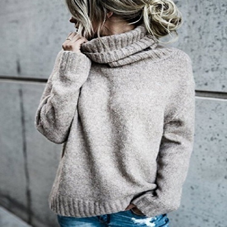 Women's Fashion Core-Spun Yarn Turtleneck Long Sleeve Knitted Pullover Sweater