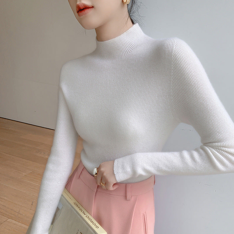 Warm Long Sleeve Knitted Half-Turtleneck Base Shirt for Women