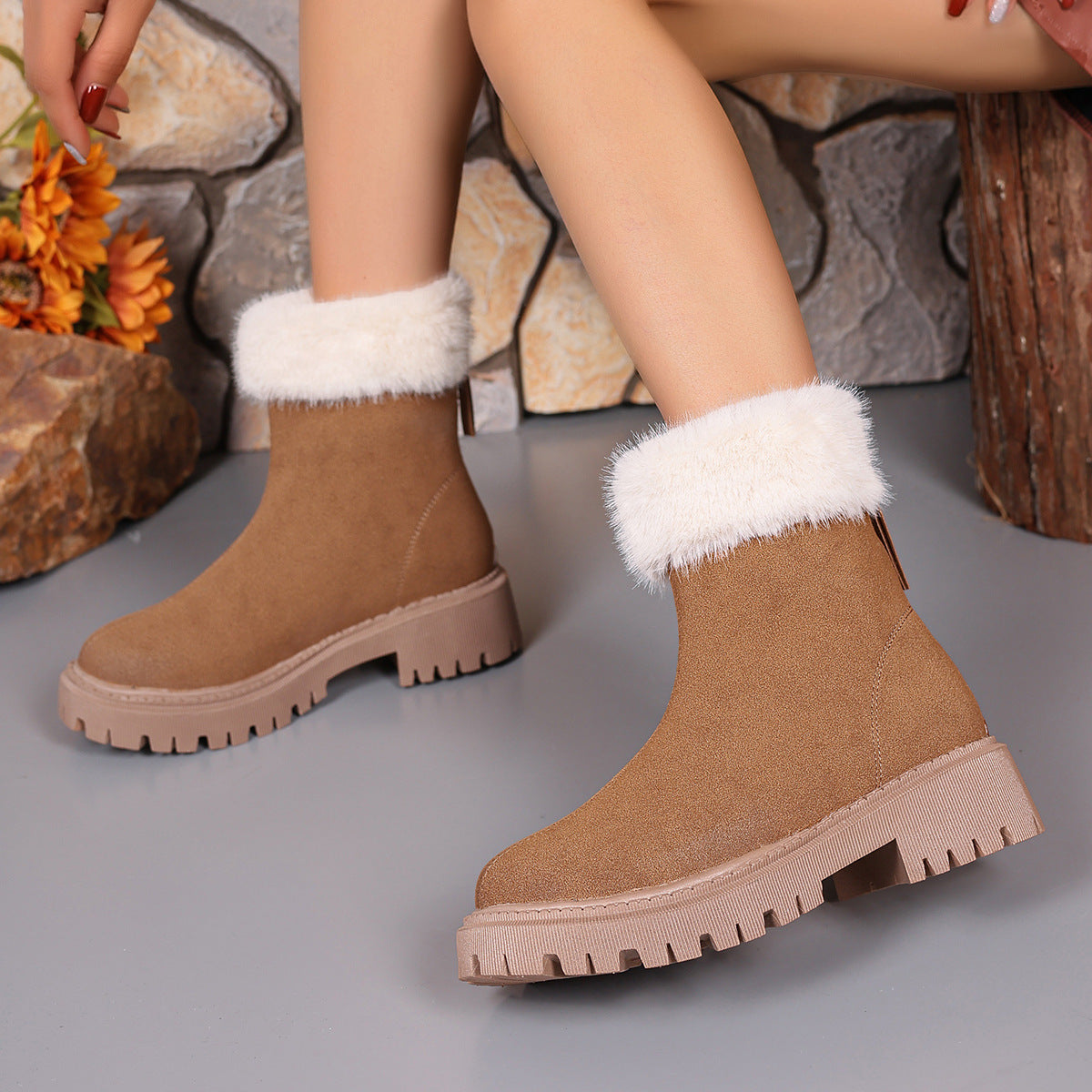 Women's Square-Heeled Snow Boots – Winter Warm Plus Velvet Platform with Plush Lining