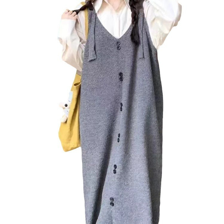 Autumn And Winter Pure Color Korean Fashion Casual Dress