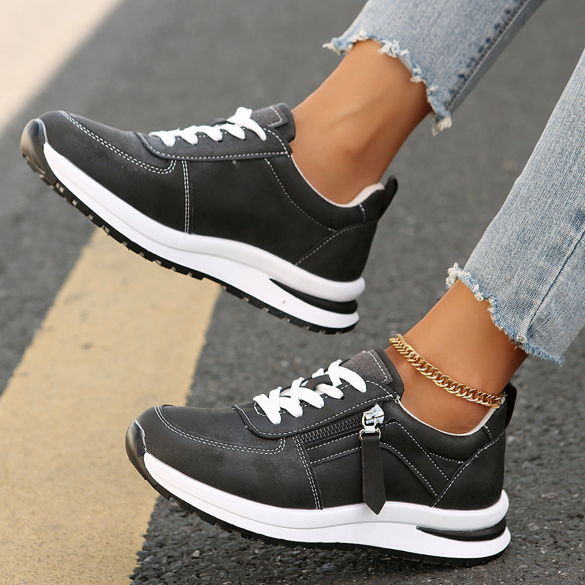 Fashion Solid Color Lace-Up Women's Shoes