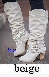 Plus Size Pleated Women's Boots with Thick High Heels