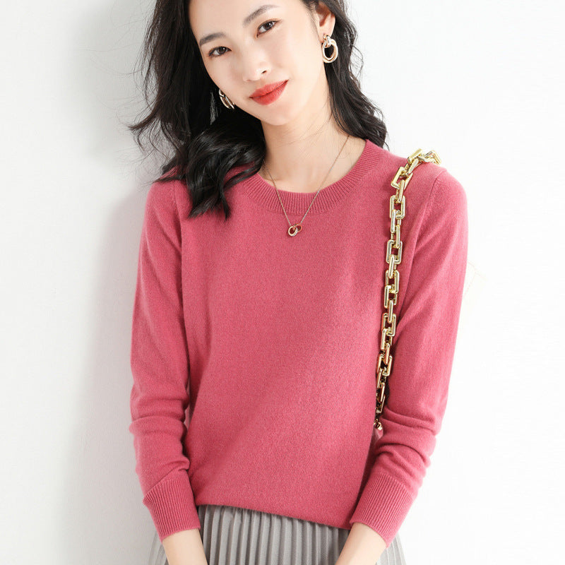 Slim-Fit Solid Color Round Neck Pullover Sweater