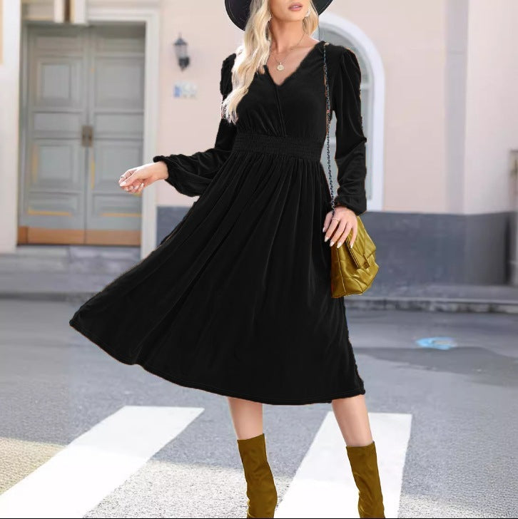 Women's Solid Color Long-Sleeve Dress