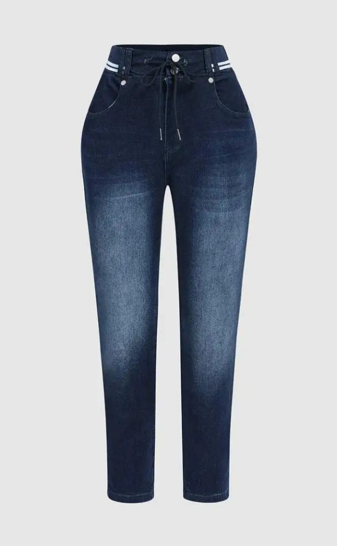 Athleisure Style Skinny Jeans For Women, A Sporty Drawstring Waist, Butt-Lifting Dark Wash Jeggings