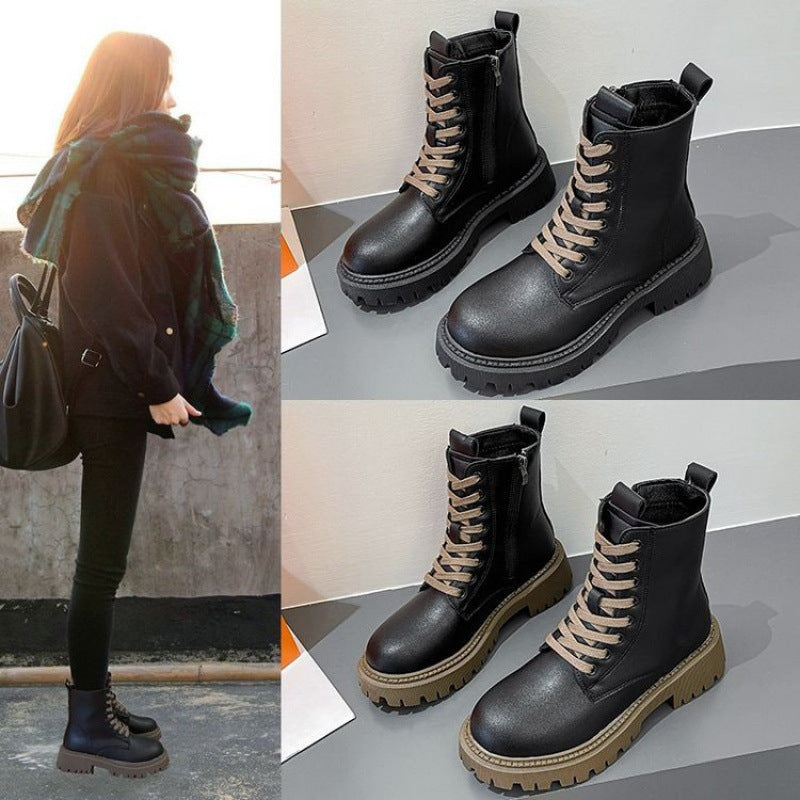 Thick-Soled Low-Top Single-Layer Skinny Boots for Small Sizes