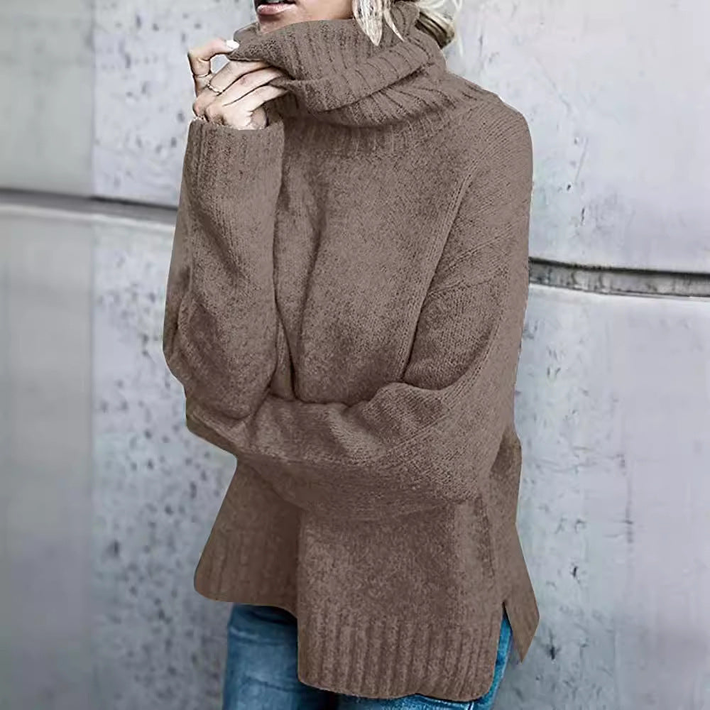 Women's Fashion Core-Spun Yarn Turtleneck Long Sleeve Knitted Pullover Sweater