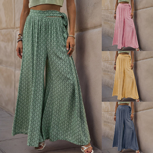 Women's Lace-Printed Flared Wide-Leg Pants