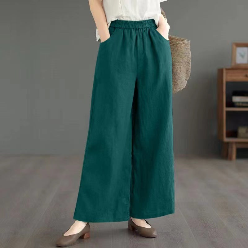 Thin High-Waist Loose-Fit Artistic Retro Cotton-Linen Straight-Leg Pants