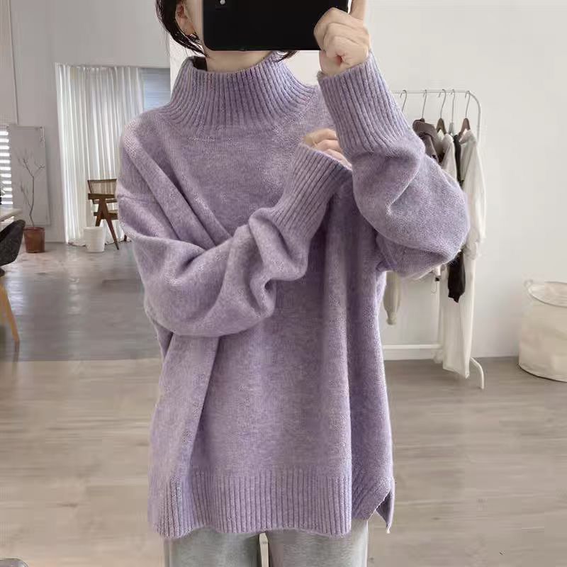 Solid Color Oversized Turtleneck Chunky Knit Sweater