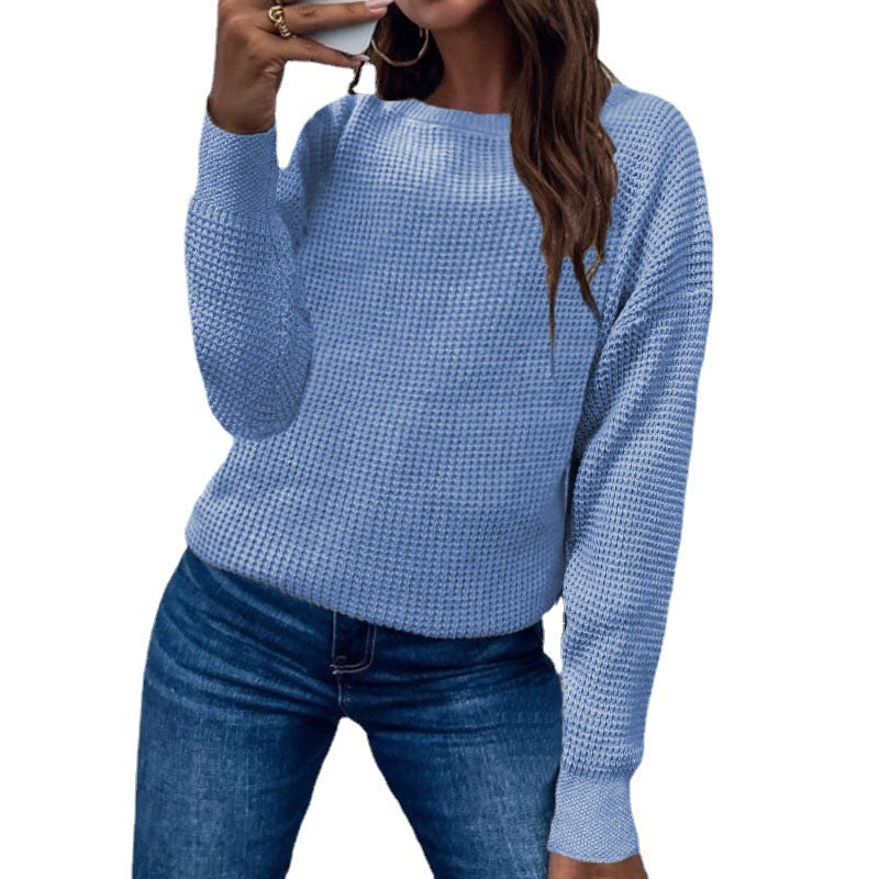 Solid Color Pullover Sweater – Knitted Top for Women, Comfortable and Versatile