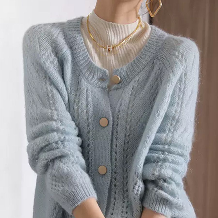 Loose and Relaxed Hollow Soft Knitted Cardigan in Lazy Style