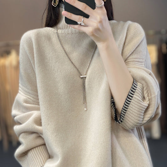 Cozy Loose-Fit Thick Knit High-Collar Wool Sweater