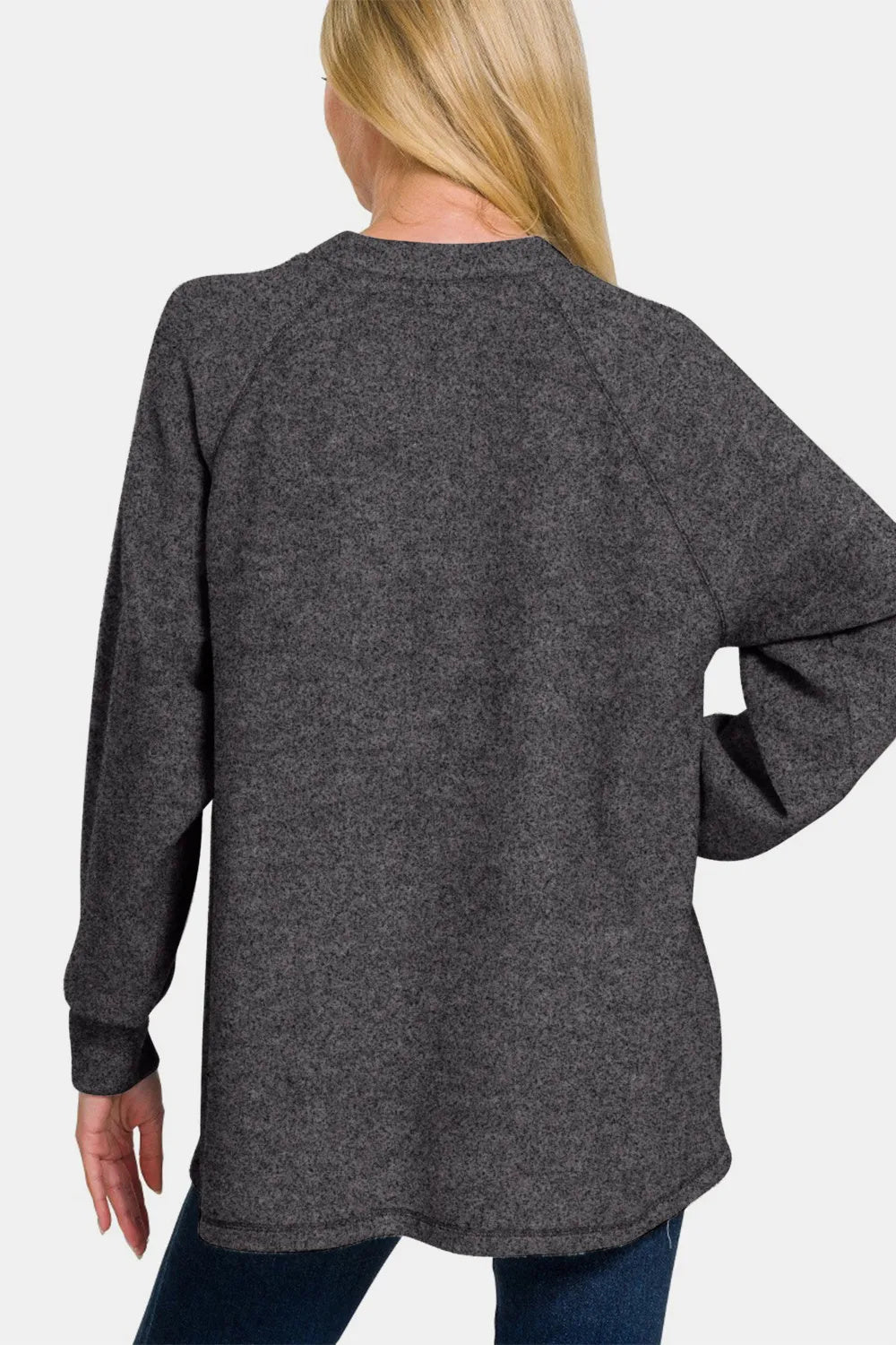 Full Size Brushed Melange Hacci Sweater – High-Low Style