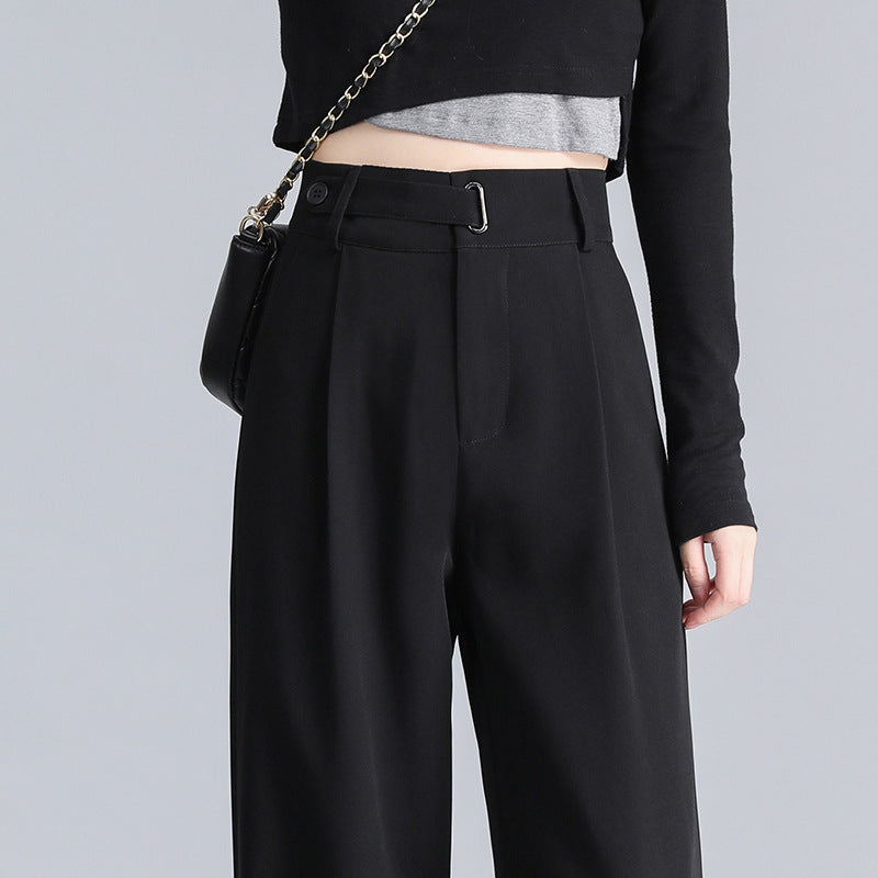 Spring and Autumn High-Waist Dropped Narrow Wide-Leg Pants