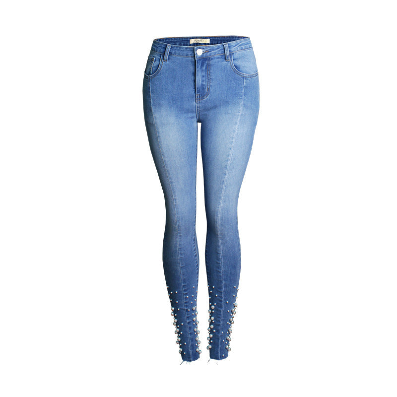 Popular Beaded Skinny Stretch Denim Jeans