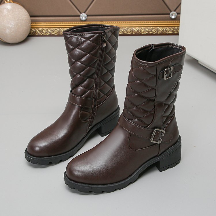 Winter Plus-Size Mid-Calf Boots for Women with Chunky Heel and Pointed Toe