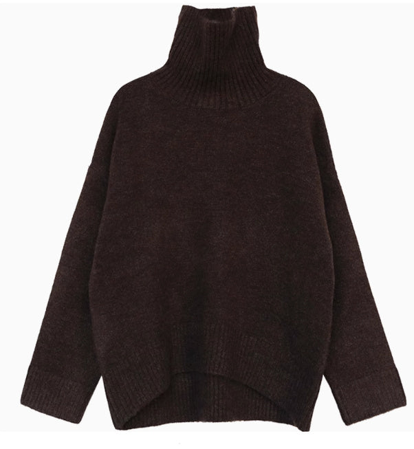 Loose-Fit Turtleneck Sweater with Solid Color, Warm Winter Underwear