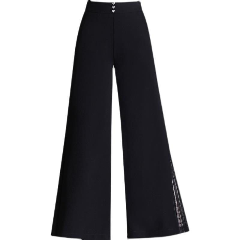 High-Waist Loose-Fit Slimming Black Cropped Chiffon Drape Pants