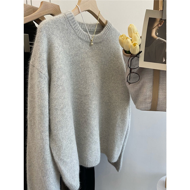 Leisure Milk Round Neck Sweater for Women