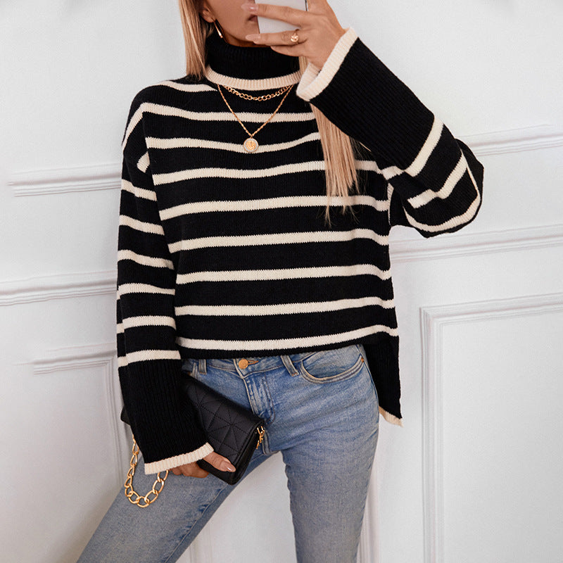 Women's Knitted Pullover Turtleneck Sweater for Autumn and Winter