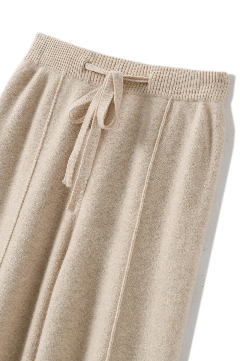 Draped Floor-length Knit Casual Pants