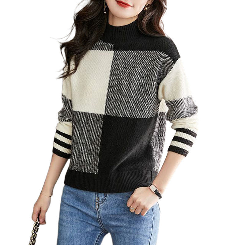 Fashionable Colorblock Western Style Loose Slimming Bottoming Shirt