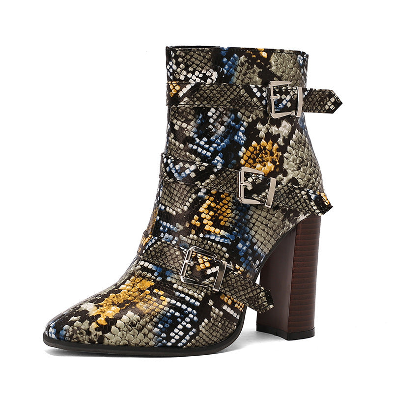 Belted High-Heel Martin Boots with Chunky Soles