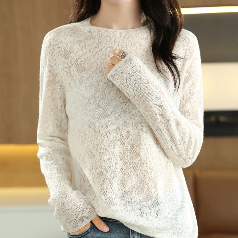 Women's Fashionable Half Turtleneck Hollow-Out Sweater, Loose-Fit Pullover Knit