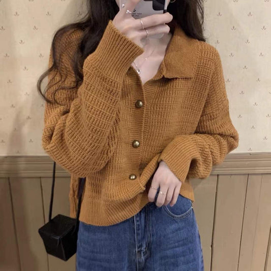 Retro Lapel Sweater Cardigan Outerwear Top